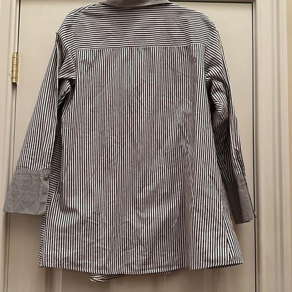Planet by Lauren G Mixed Stripe Button Down Tunic Shirt with Pockets Sz2 Large - Picture 7 of 11